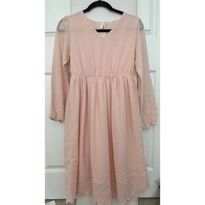 Aeropostale Women's Midi Dress Size Small Long Sleeve Pink Lined Flowy V-Neck